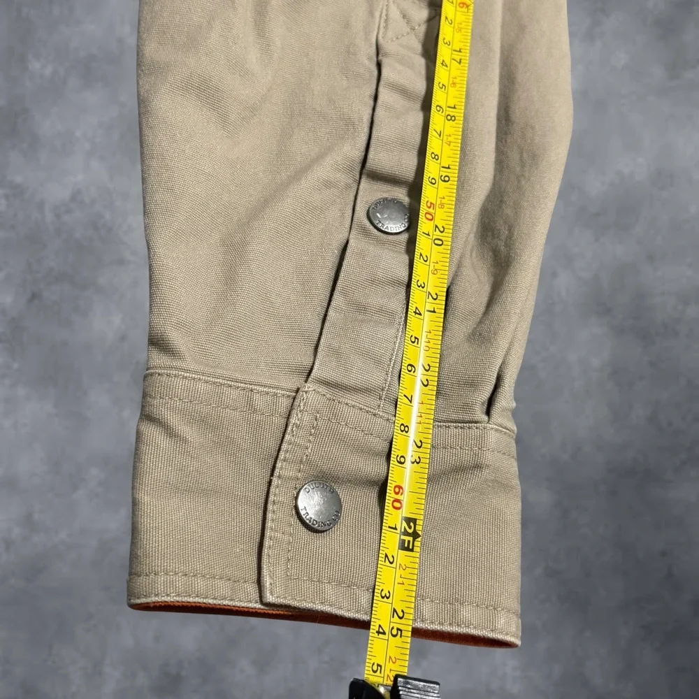 Duluth Trading Co Mens XL Tan Blaze Orange Fleece Lined Snap Shirt Jacket Canvas